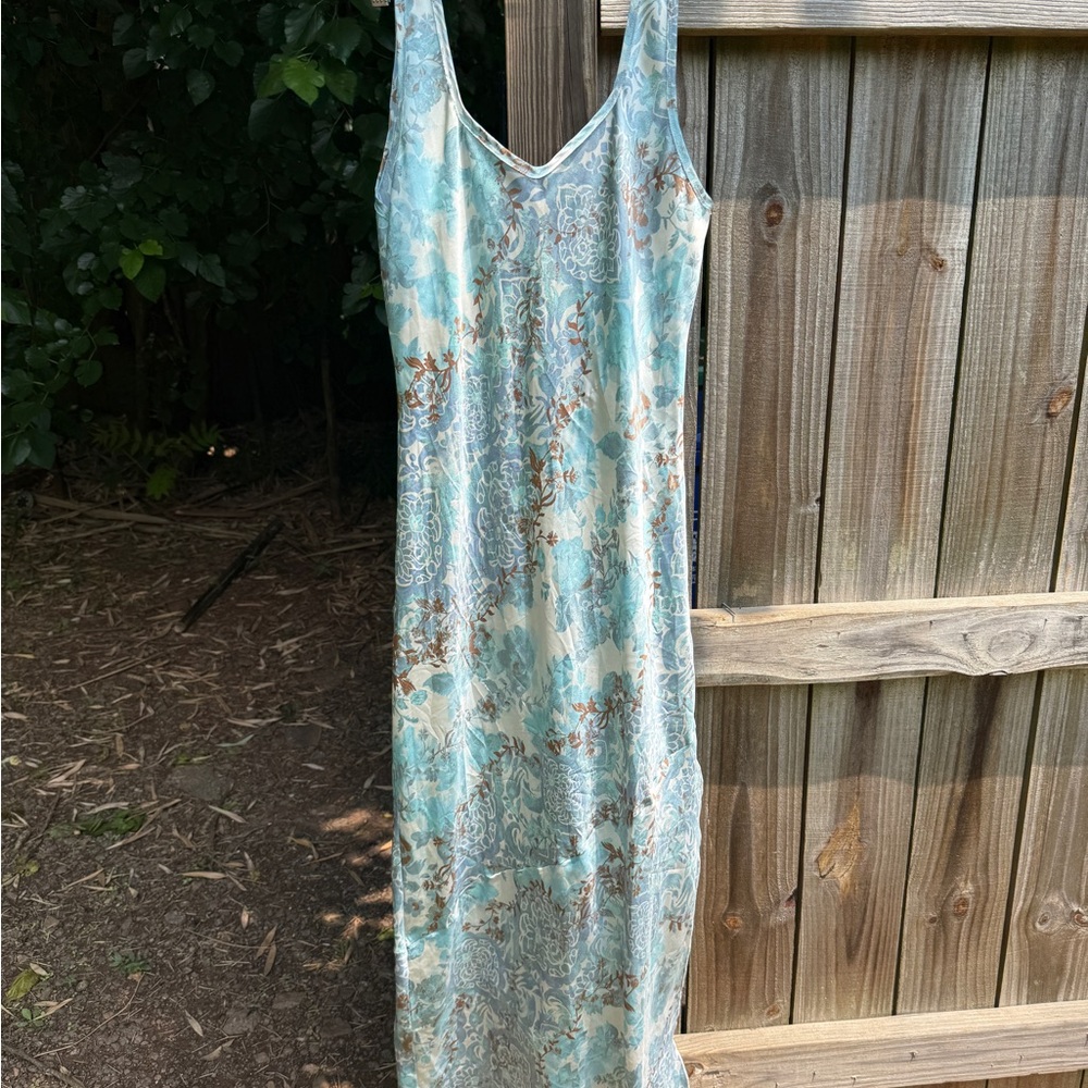 Free People Blue and Brown Floral Backless Dress